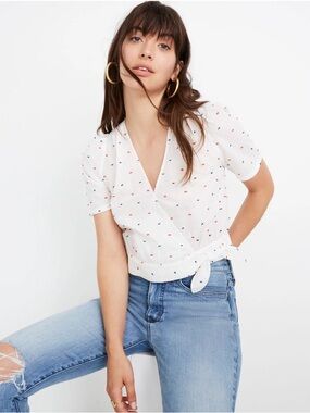 Madewell Short-Sleeve Wrap Top in Clipdot XXS